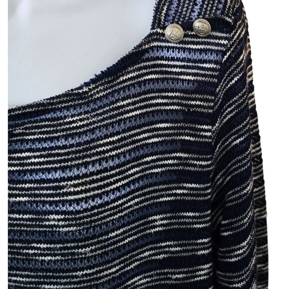 Womens Navy & White Striped Cal Style Sweater Top Button Accents sheer vintage - Picture 3 of 8